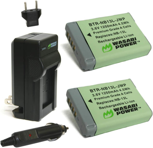 Wasabi Power NB-13L Battery (2-Pack) and Charger for Canon PowerShot G1 X, G5 X, G7 X, SX620 HS, SX740 HS