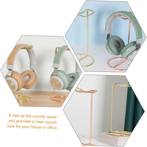 Headset Simple Headphone Stand, Desktop Speaker Stand Accessory, Earphone Supporting Hanger Iron Rose Gold