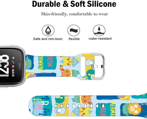 Pikacu Mermaid Fish Bands Soft Sport Silicone Cartoon Holiday Strap for Fitbit Versa 2/Versa/Versa Lite/Versa SE Men