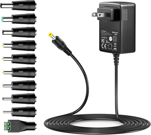 Universal 9V 2A AC Power Supply Adapter, 100-240V AC to DC for LED Strip Light, CCTV, Toys