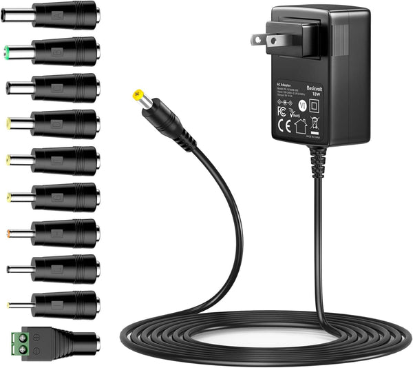 Universal 9V 2A AC Power Supply Adapter, 100-240V AC to DC for LED Strip Light, CCTV, Toys