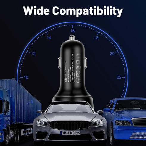 66W Multi-Port USB C Car Charger, PD&QC3.0 Super Fast Charger Adapter for iPhone/Android/Samsung/iPad Pro and More