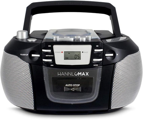 HANNLOMAX HX-301CD CD/MP3 Boombox, AM/FM Radio, Cassette Recorder, Records from CD or Radio,