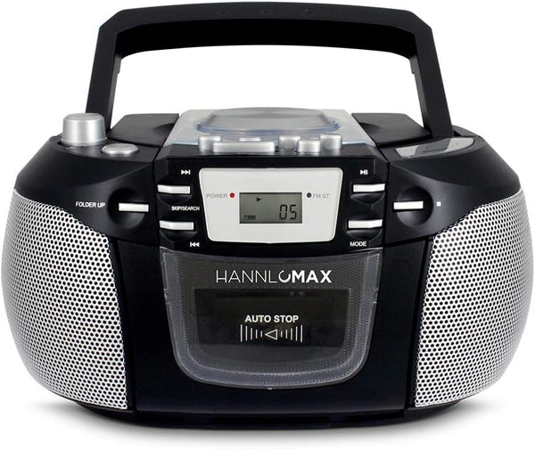 HANNLOMAX HX-301CD CD/MP3 Boombox, AM/FM Radio, Cassette Recorder, Records from CD or Radio,