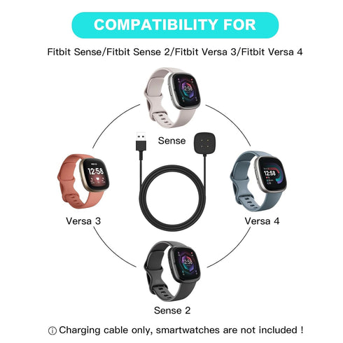Fitbit Charger Cable, 3.3ft Replacement Charging Cable for Fitbit Sense/Versa 4, Portable USB Charger for Fitbit