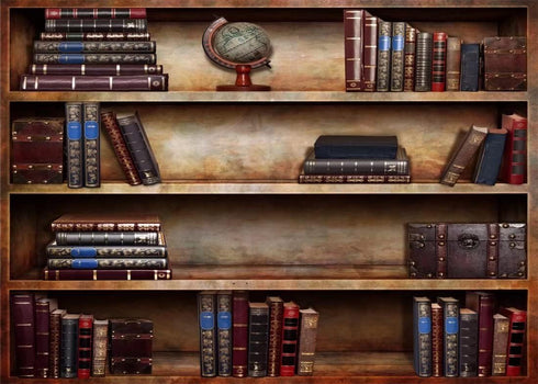 BELECO 7x5ft Fabric Old Bookshelf Backdrop Brown Wooden Bookcase Hardcover Books Globe Background
