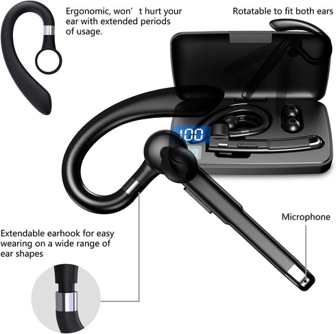 Kamon K520 Wireless Earpiece for Cellphone, Bluetooth 5.1 Headset with Charging Case, Mic for Office Driving, Hands-Free