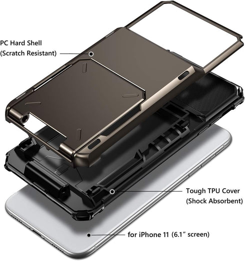Vofolen iPhone 11 Wallet Case, 4-Card Holder ID Slot, Anti-Scratch Dual Layer Hybrid TPU Bumper Cover