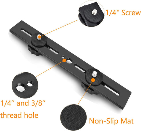 Dual Flash Bracket 8in/20.3cm Camera Mount Tripod Bracket with 1/4 Screw Hot Shoe Flash Light Bracket for LED Light Microphone 3D Stereo Stereoscopic Photography