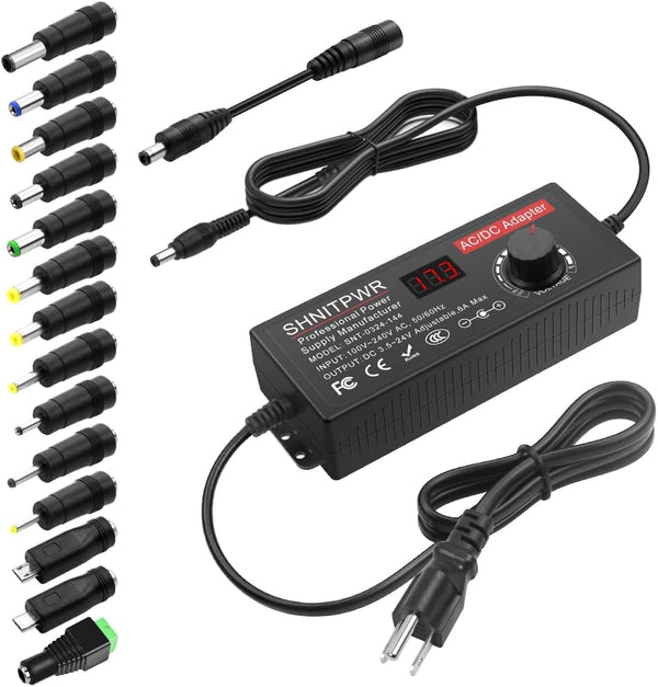 SHNITPWR Universal Power Supply DC 24V 12V 5V 6V 9V 14V 19V Adjustable AC/DC Adapter, Multi-Voltage Power Converter