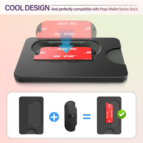 3PCS Detachable Sticky Plastic Part Strips Replacement for Pops Wallet+, Adhesive Base with Extra 3Pack 3M Tapes Black