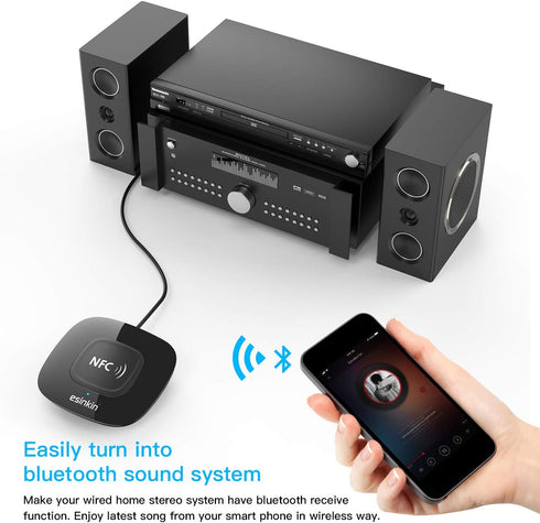 esinkin Bluetooth Receiver Wireless, NFC-Enabled Audio Adapter 4.0 for HD Home Stereo Music Streaming, 3.5mm (AUX and