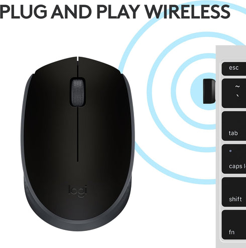 Logitech M170 Wireless Mouse for PC, Mac, Laptop, 2.4 GHz with USB Mini Receiver, Ambidextrous - Black