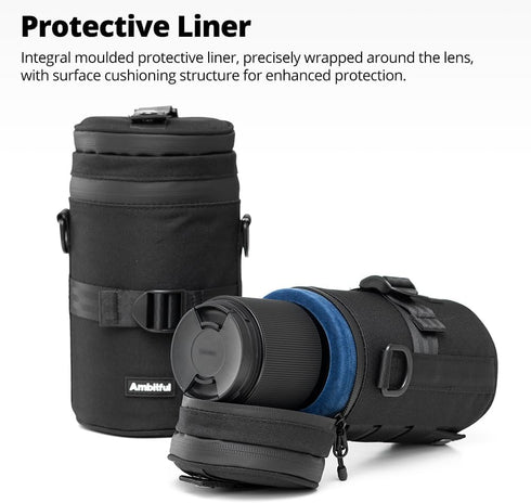 80 155 mm (3.15 6.10 AMBITFUL Thick Camera Lens Pouch Case, Water/Dust/Shock Protection Lens Pouch for DSLR Camera Lens