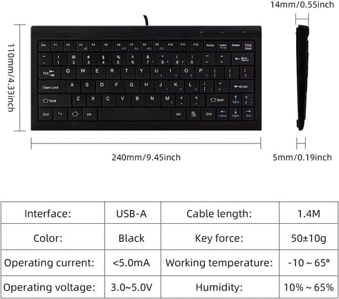 CUQI Mini Keyboard, Small Wired Keyboard 82 Scissor Keys, USB interface Compact Keyboard for Android, Windows PC, Laptop, Raspberry Pi, Windows 10/8/7