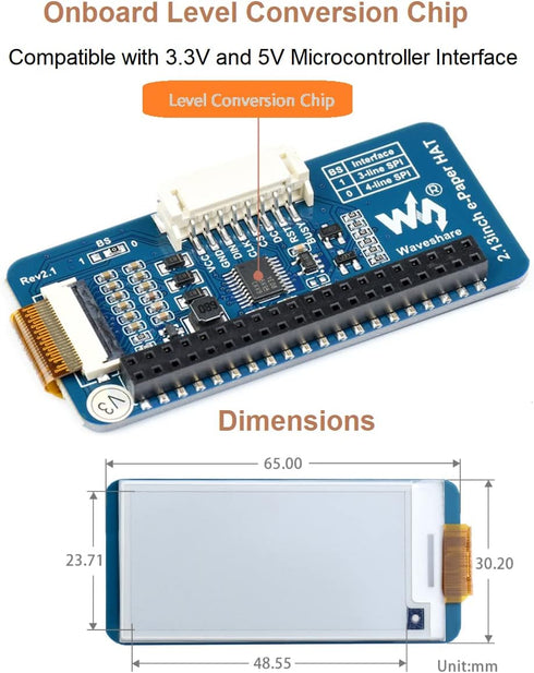 waveshare 2.13inch V4 250x122 3.3V/5V WH/2B/3B/3B+/4B, E-Ink Display HAT Version, Resolution Black White Two-Color