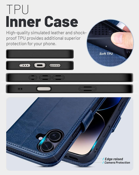 17 6.3 Inch 2025, OCASE Compatible with iPhone Wallet Case, PU Leather Flip Folio Case with Card Holders RFID Blocking