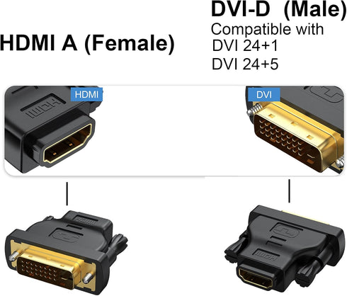 DVI to HDMI Adapter 10-Pack, Bidirectional Female HDMI to DVI-D(24+1) Male Adapter with Gold-Plated for Various Devices