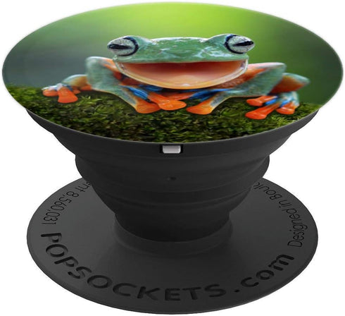 Frog Fun PopSocket: Green Frog Gift PopGrip for Phones & Tablets, Swappable Top, Adhesive Mount