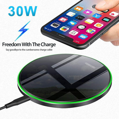 Wireless Charger • 30W Max Charging Pad • Compatible with Samsung Galaxy S23/S22/S21/S21 Ultra/S20/Note 20/10, Google