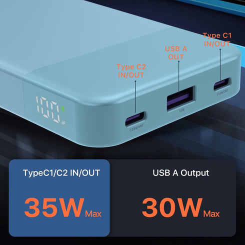 JUOVI 10000mAh 35W Pack 3.0 4.0 Power Bank Fast Charging Portable Charger Small Battery with PD & QC Type-C USB-A Input