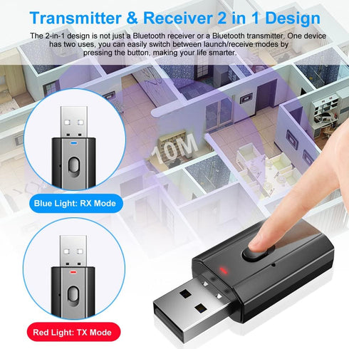 BAVNCO Bluetooth 5.0 Car Adapter, Mini Stereo Transmitter Receiver, Wireless 3.5mm Aux Jack Adapter for Car, Home