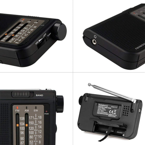 Retekess V117 Portable Radios - AM FM Shortwave Radio with Clear Dial, Best Reception for Seniors (Black)