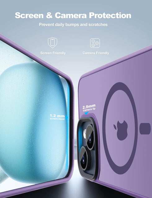 Tigowos iPhone 15 Plus & 14 Plus Case, Deep Purple, Magnetic, MIL-Grade Drop Tested, Matte Back Cover