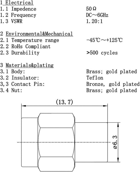 Coaxial Terminators DC to 6GHz RP SMA Female Connector DC Block in-Line RF Coaxial Matched Terminator Termination Load 50 Ohm RP SMA Terminator Blocks DC Voltage 1W from RF Test Equipment Pack of 2