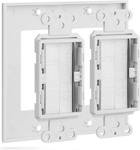 2 Gang Brush Wall Plate White for Double Gang Outlet Cable Management for TV Cables, Coax, HDMI, Ethernet