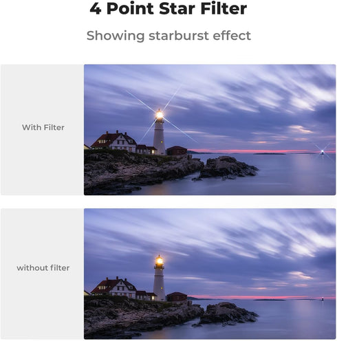 K&F Concept 77mm Star Filters Kit (3 PCS) - 4, 6, 8 Points Cross Screen Starburst Filters with 18 Layer Coating