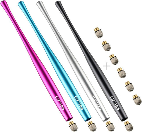 Elzo Premium Metal Slim Capacitive Stylus Pens Combo 4 Pcs Tips for All Touch Screens, Black, Silver, Light Blue & Rose