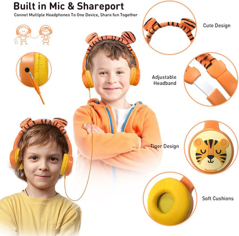 Kids Bluetooth Headphones, Wireless with MIC, Bluetooth 5.3, Stereo Sound, 85dB Volume Limited, for iPad Tablet