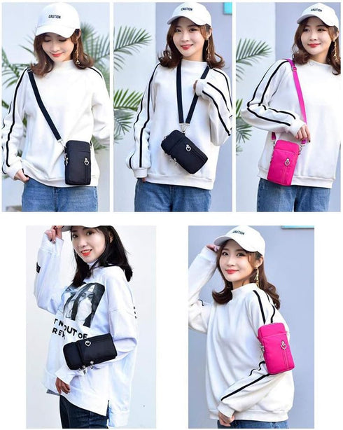 Women Nylon Cell Phone Purse, Travel Crossbody Bag, Wristband Sport Armband Wallet for Galaxy S10 Plus, S9 Plus, A50,