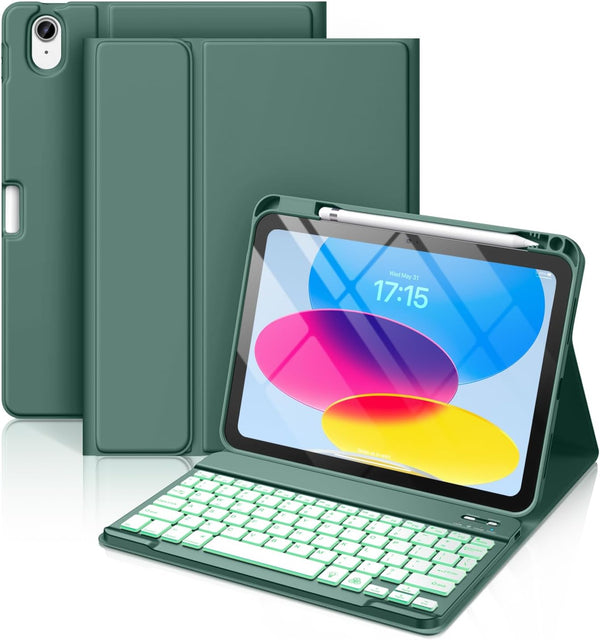 Hamile Keyboard Case for iPad 10th Generation 10.9 Inch - 7 Colors Backlit Wireless Detachable Folio Keyboard Cover