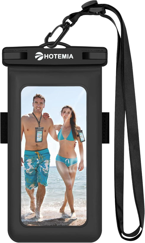 Waterproof Cell Phone Pouch Floating, Dry Bag with Neck Lanyard and Armband, Fits iPhone and All Cell Phones, Black