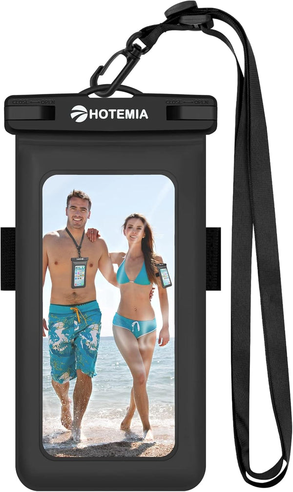 Waterproof Cell Phone Pouch Floating, Dry Bag with Neck Lanyard and Armband, Fits iPhone and All Cell Phones, Black