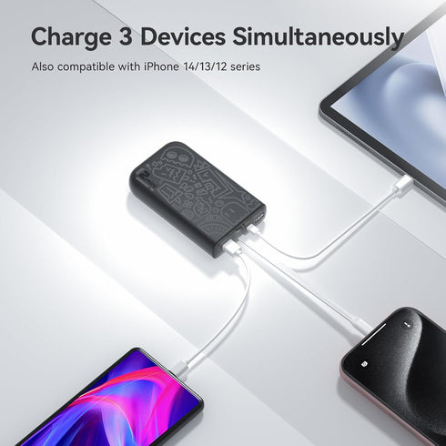 imuto Graffiti Style Portable Charger with Built-in Lightning Cable, 22.5W Fast Charging 20000mAh Power Bank, Travel