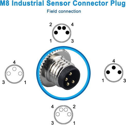 Industrial Sensor Connector Plug, Lonlonty M8 Connector 3-Pin A Coding UTP IP67 Waterproof Adapter