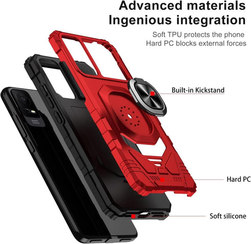 TJS Heavy Duty Drop Protection Case for TCL ION X/V/40 Z, Metal Ring Magnetic Kickstand - Green