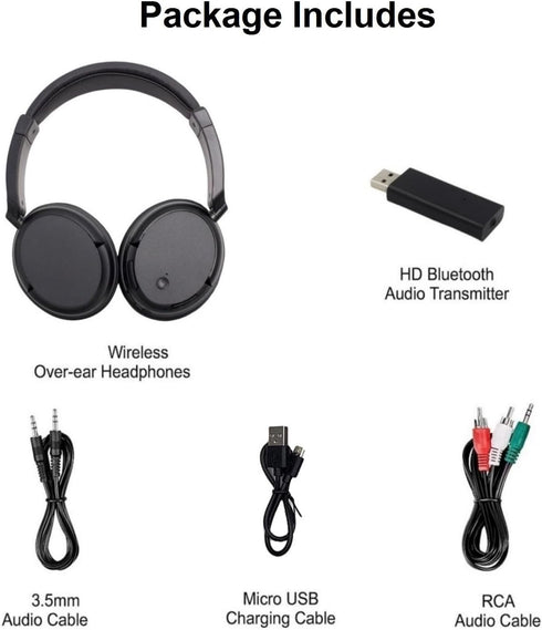 Wireless Premium Bluetooth Over Ear Headphones for TV, PC, FM Radio, Lightweight Adjustable Headset for All Ages