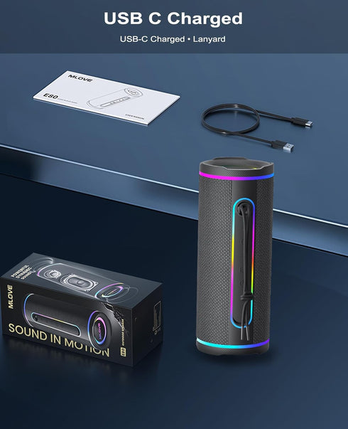 MLOVE E80 IPX7 BT5.4 30W, Speakers Bluetooth Wireless, Portable Bluetooth Speaker with Aux Input, Micro SD Card Slot