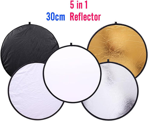 5 in 1 Photo Video Reflectors, 12 inch Collapsible Multi-Disc Light Round Photography Reflector with Bag