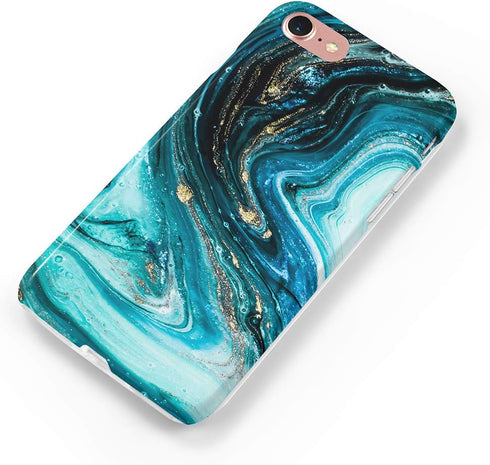 uCOLOR Turquoise Blue Gold Marble Case - Compatible with iPhone 6S/6/8/7/SE 2nd/SE 3 (2022) 4.7" Slim Soft TPU