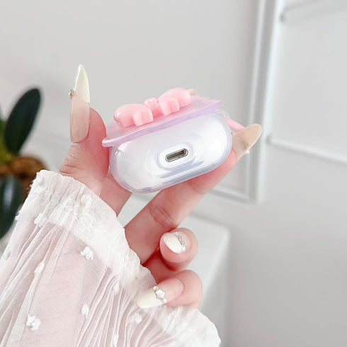Cute AirPods 2/1 Generation Clear Case, Kawaii 3D Bow Design Soft TPU Protective Cover with Cleaner Kit & Keychain -