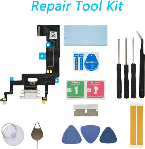 Replacement Charging Port USB Dock Connector Assembly with Tool Kit for iPhone XR 6.1 Inch (White)