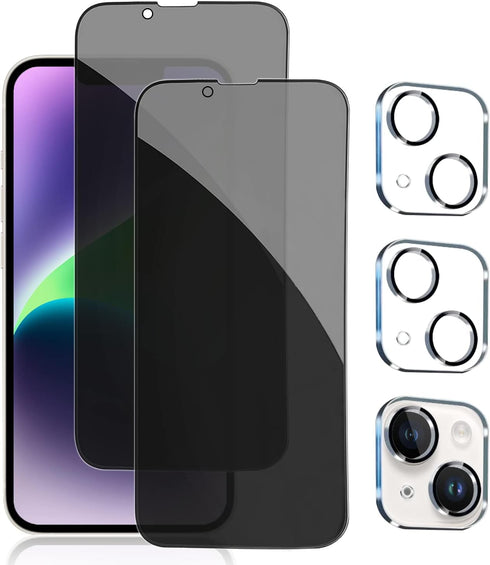 Pehael iPhone 14 Privacy Screen Protector (2+2 Pack) - Full Coverage, 9H Hardness, Easy Install, Anti-Spy, Lens