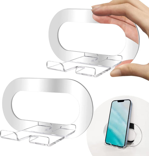 Daily Treasures 2Pcs Mirror Wall Phone Holder, Adhesive Wall Mount Cell Phone Stand for Bathroom Kitchen Shower,