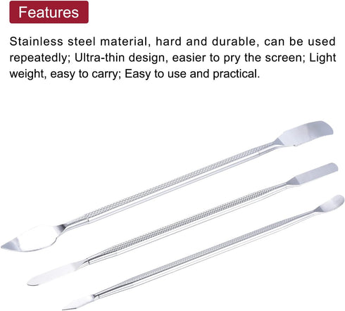 MECCANIXITY 3pcs Metal Spudger Set, Mini Crowbar Flat Head Stainless Steel Pry Bar Opening Tools for Mobile Phone Repair