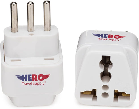 Hero Premium US to Italy Power Adapter Plug, Type L, Pack of 3, Grounded